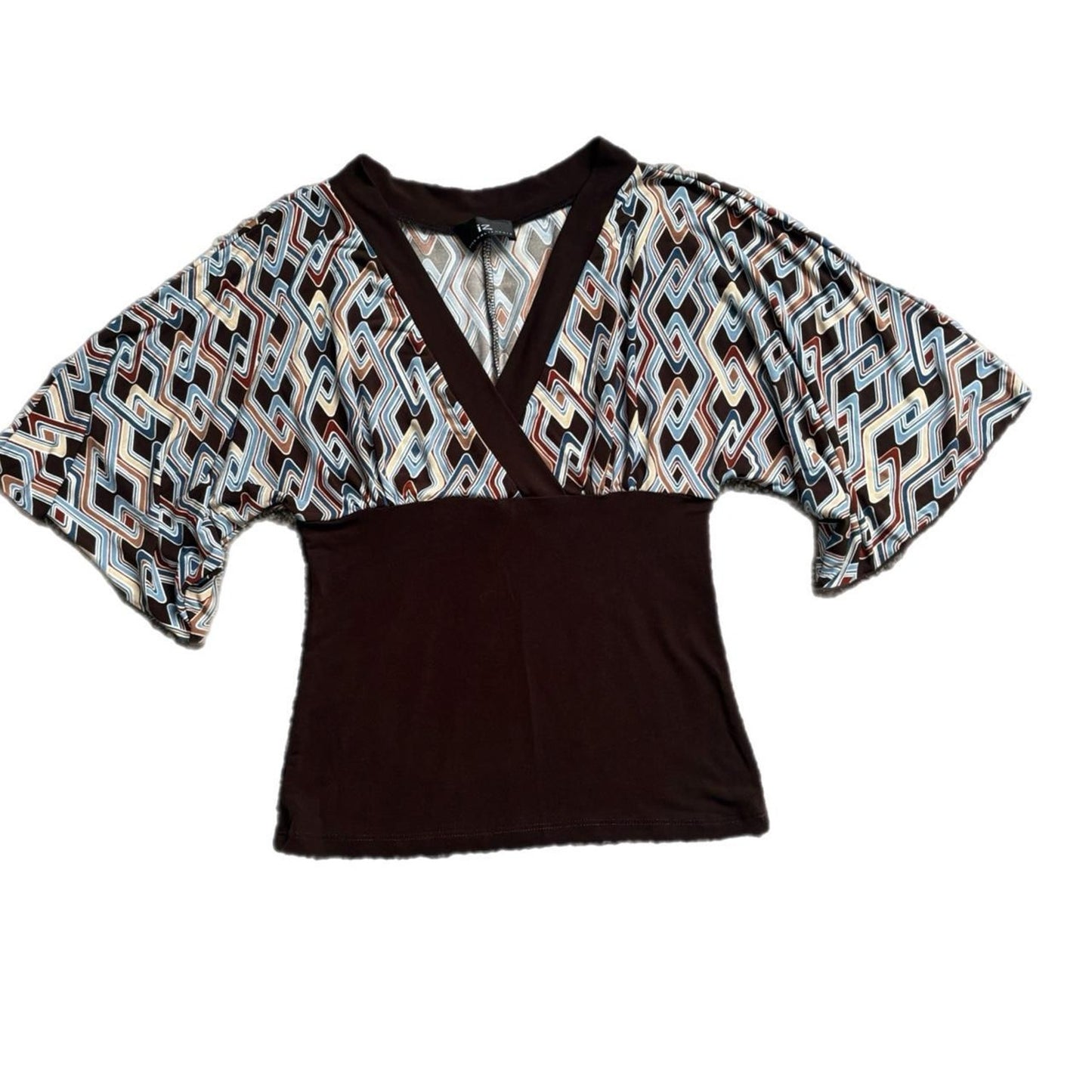 Y2k BROWN,TURQUOISE AND CREAM BLOUSE