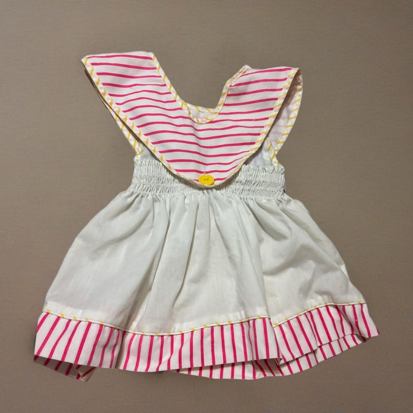 1990'S WHITE AND PINK STRIPED DRESS WITH BLUE AND YELLOW ACCENT