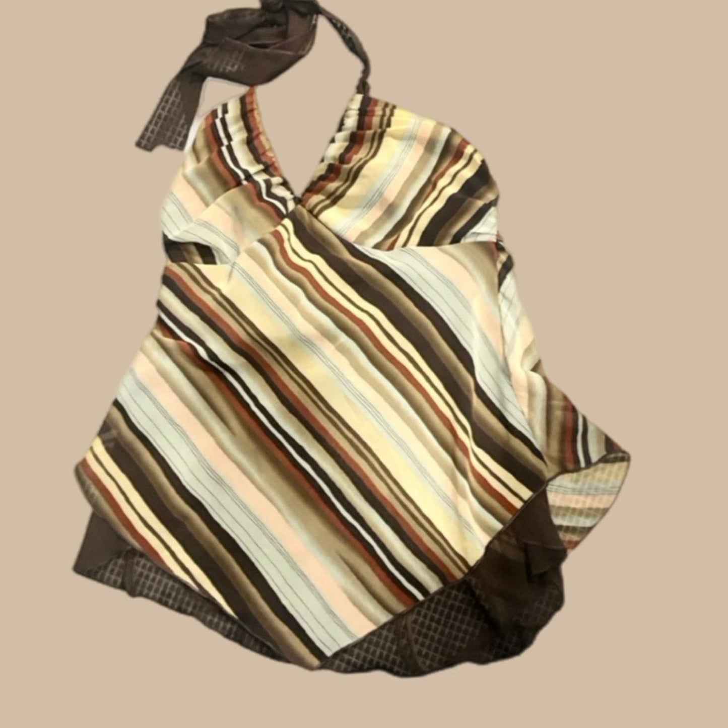 Brown TONE STRIPED SHEER BACK HALTER
