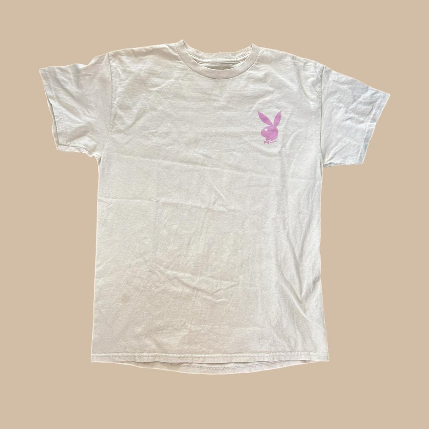 BEIGE TEE WITH PINK PLAYBOY BUNNIES