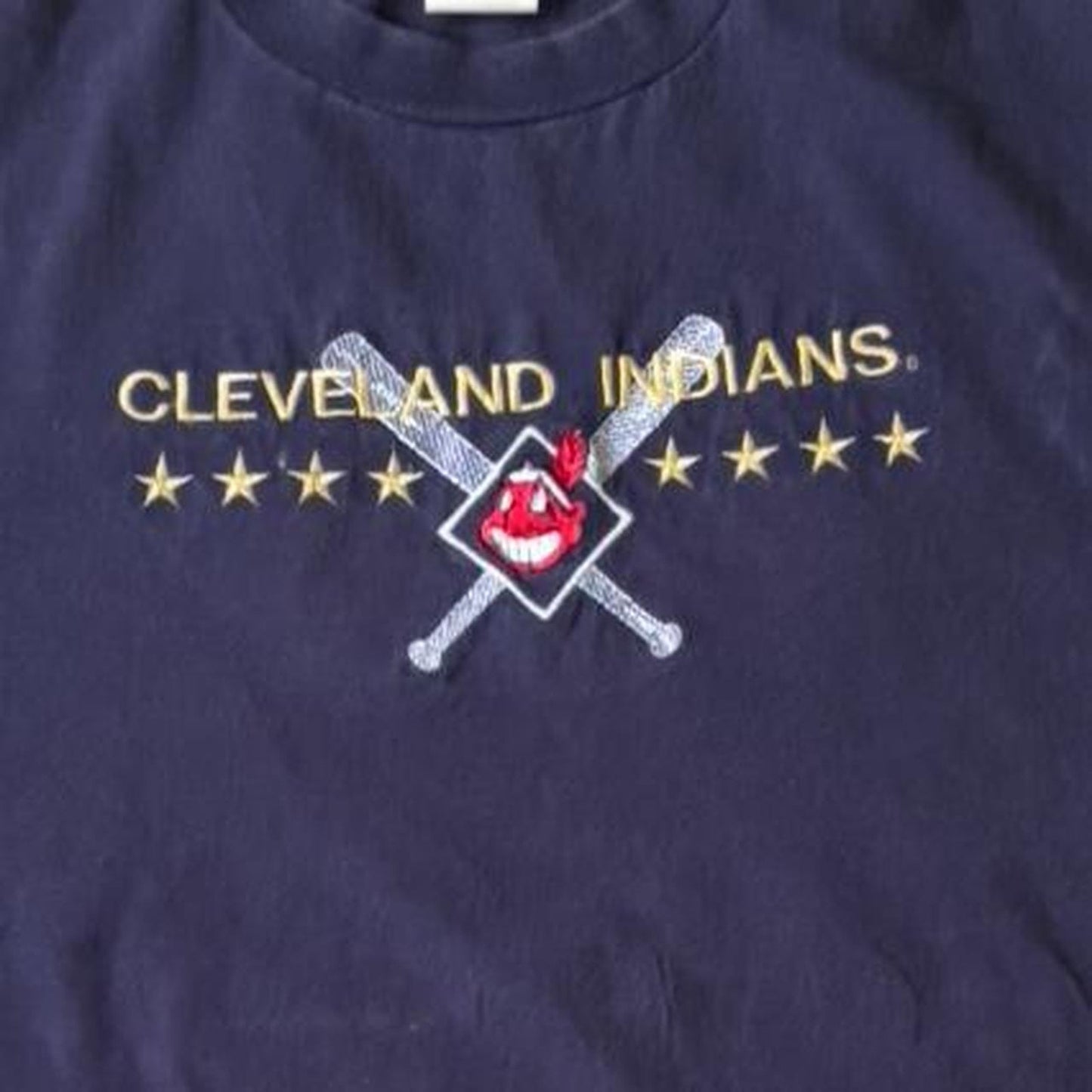 NAVY LOU BROCK 90'S CLEVELAND INDIANS EMBROIDERED TOP