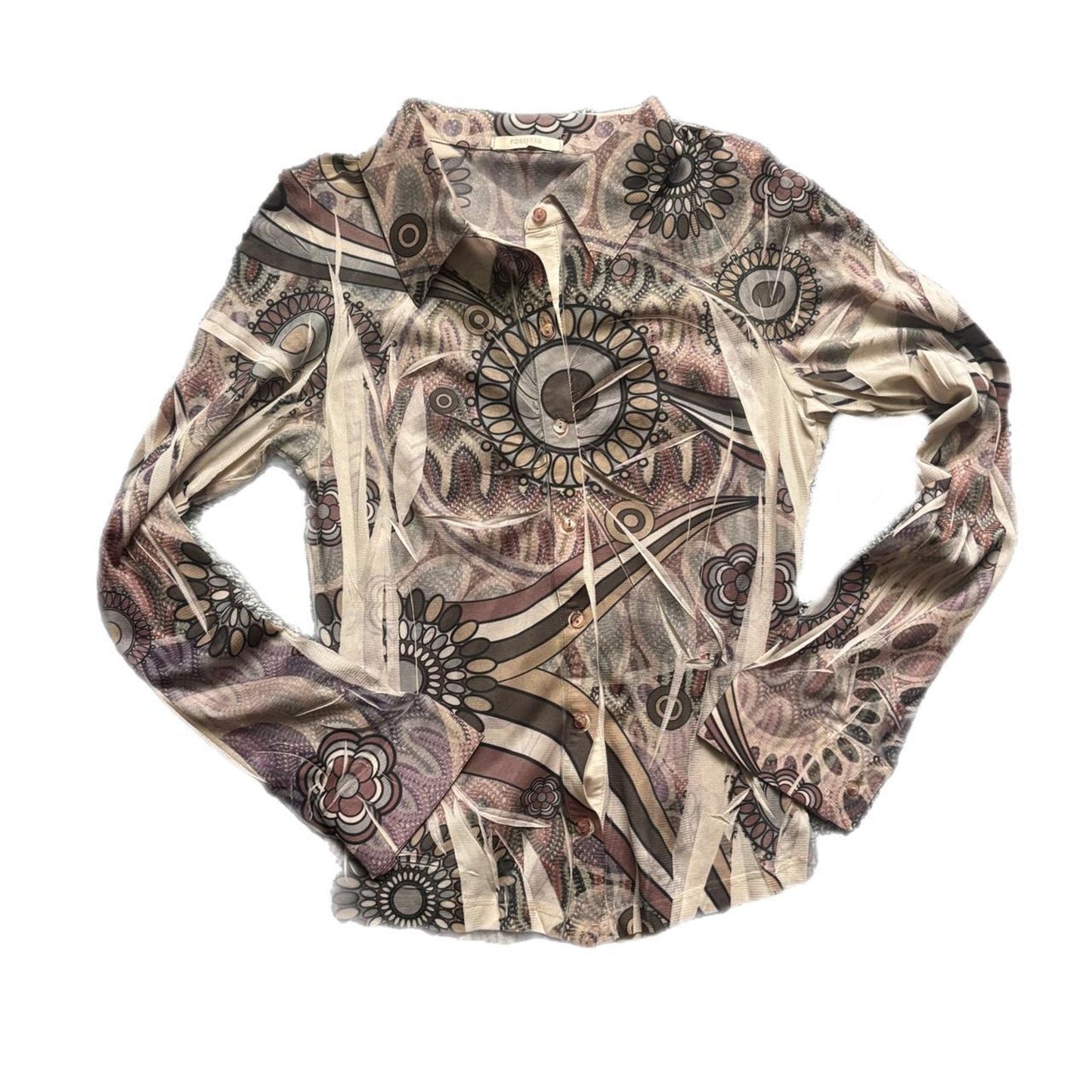 CREAM AND BROWN MESHED RUE 21 BLOUSE