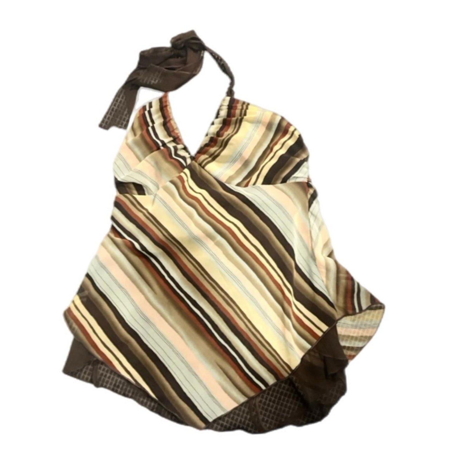 Brown TONE STRIPED SHEER BACK HALTER