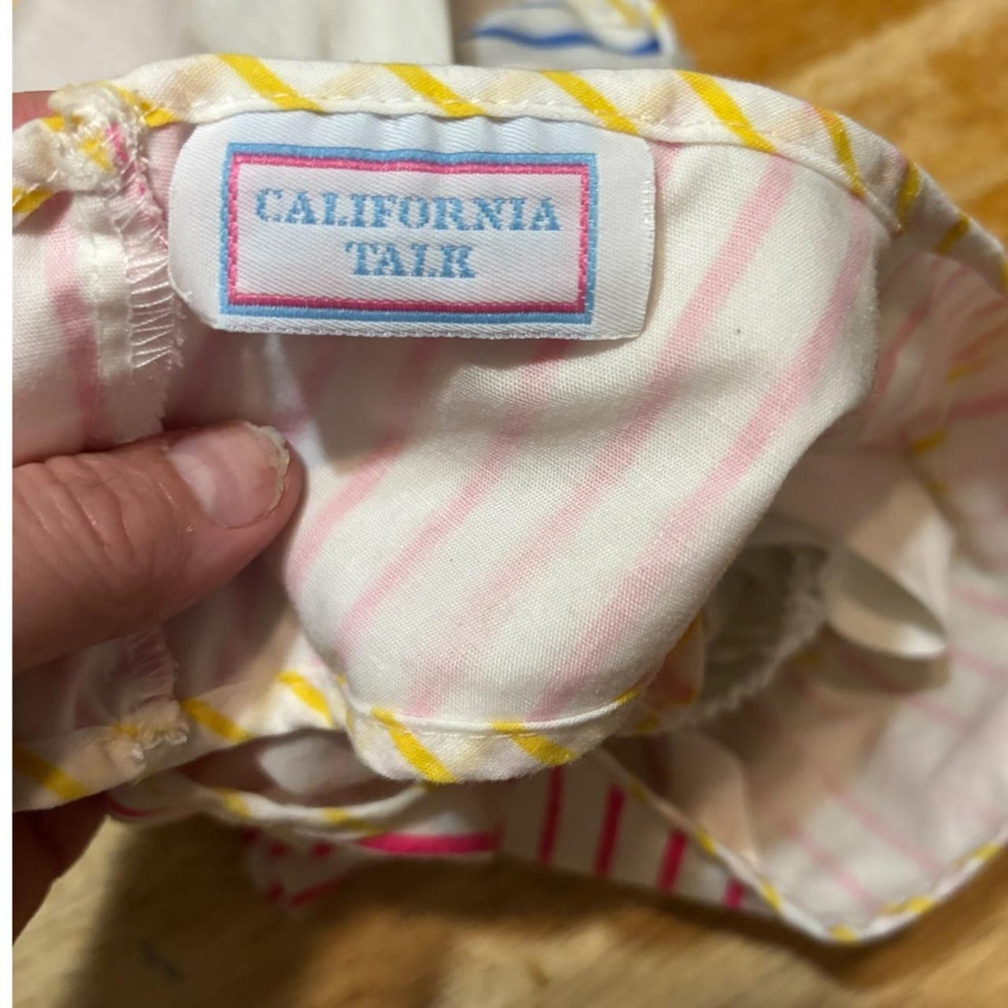 1990'S WHITE AND PINK STRIPED DRESS WITH BLUE AND YELLOW ACCENT