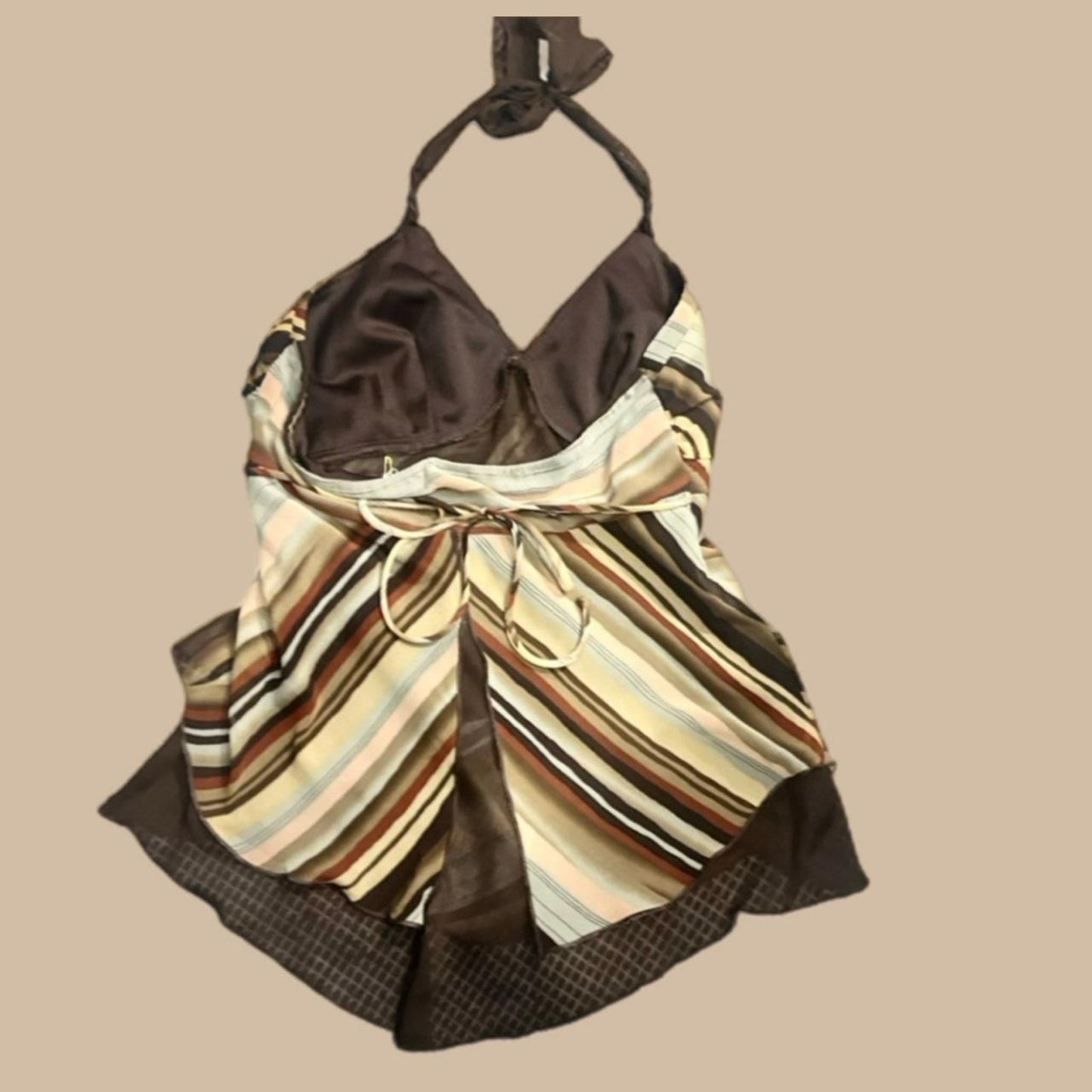 Brown TONE STRIPED SHEER BACK HALTER
