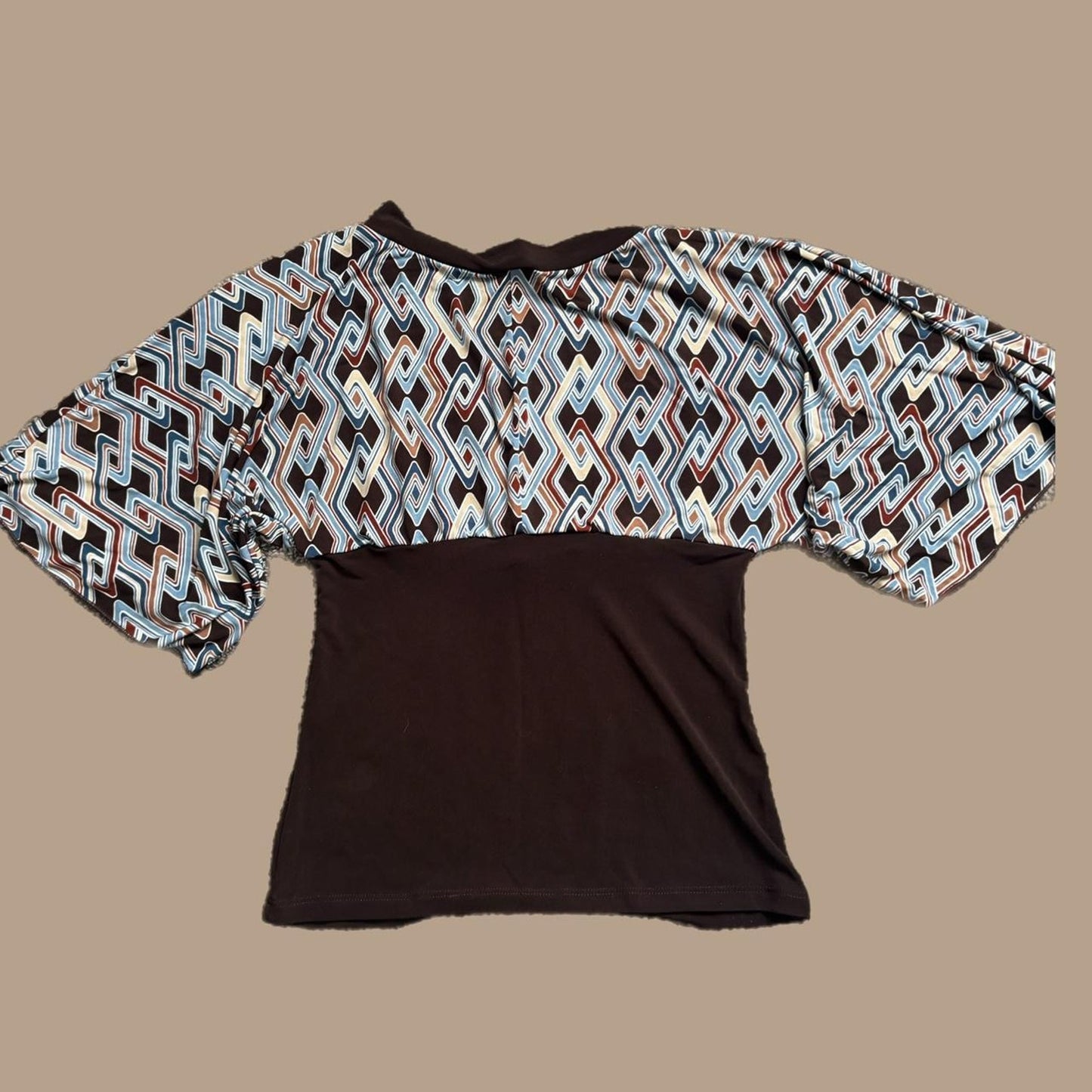 Y2k BROWN,TURQUOISE AND CREAM BLOUSE