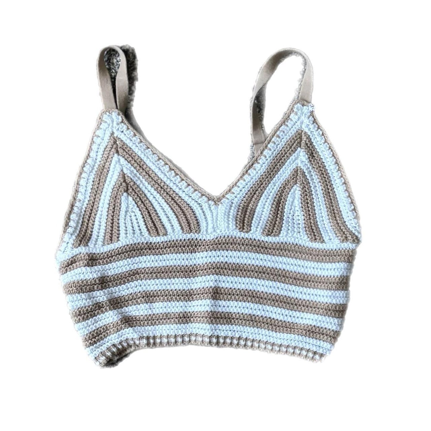 CROCHET PATTERNED WHITE AND TAN CAMI