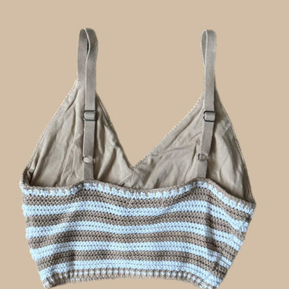 CROCHET PATTERNED WHITE AND TAN CAMI