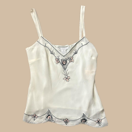 CREAM,BLACK AND PINK BEADED CAMI