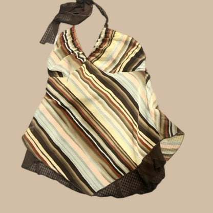 Brown TONE STRIPED SHEER BACK HALTER