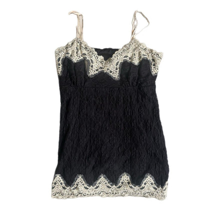 BLACK LACE CAMI WITH GOLDEN CREAM TRIM