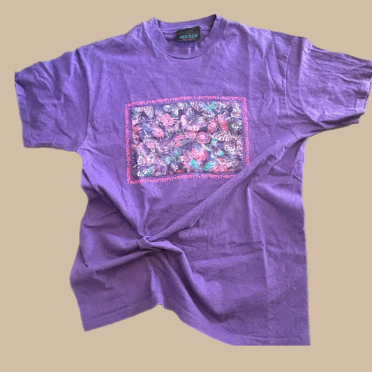 80s PURPLE TEE WITH BUTTERFLIES