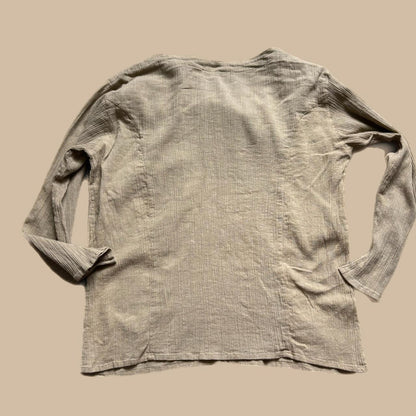 PINK MODE TAN Y2K LINEN BLOUSE WITH BEADED DETAIL
