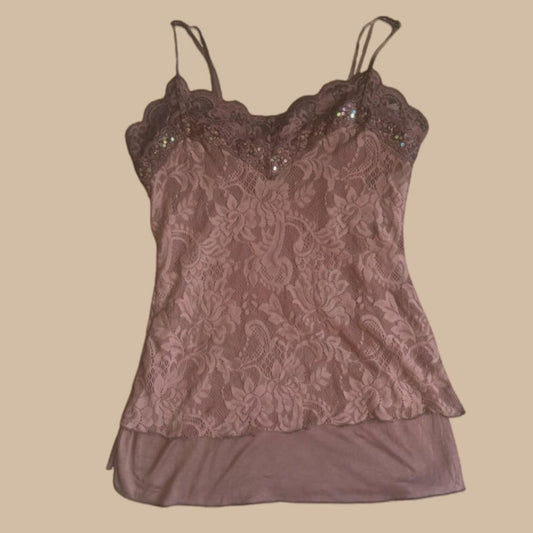 TIERED BROWN LACE CAMI
