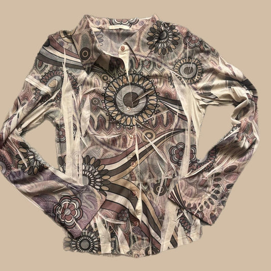 CREAM AND BROWN MESHED RUE 21 BLOUSE