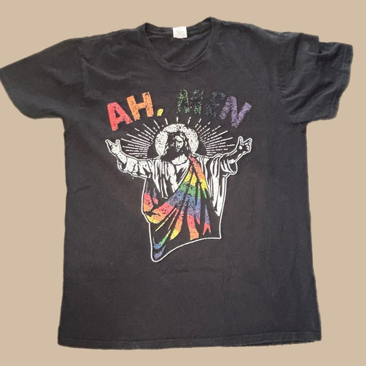 AH MEN BLACK TEE WITH JESUS
