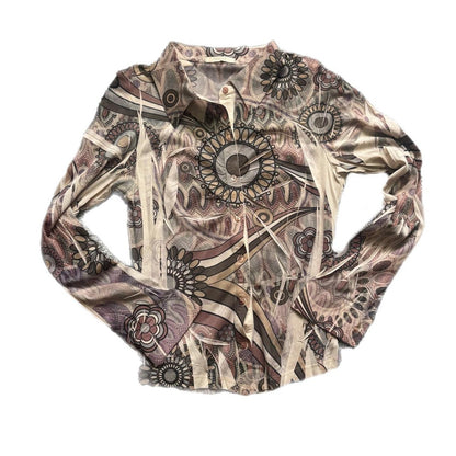 CREAM AND BROWN MESHED RUE 21 BLOUSE