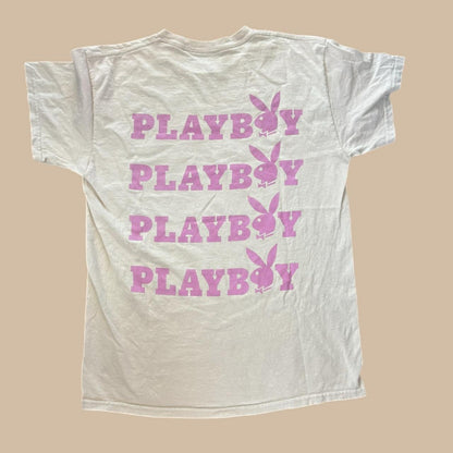 BEIGE TEE WITH PINK PLAYBOY BUNNIES
