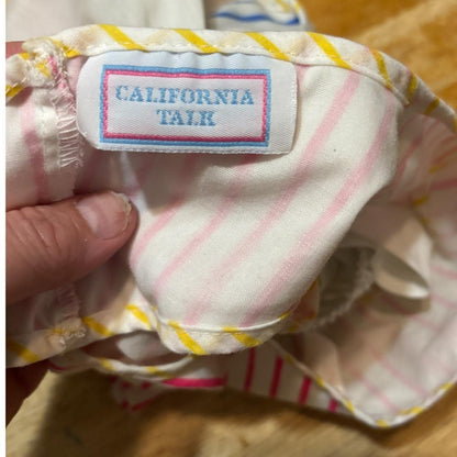 1990'S WHITE AND PINK STRIPED DRESS WITH BLUE AND YELLOW ACCENT