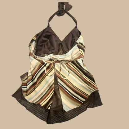Brown TONE STRIPED SHEER BACK HALTER